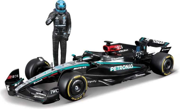 Bburago F1-model Mercedes-AMG Petronas W15 2024 George Russell 1:24 met figuur