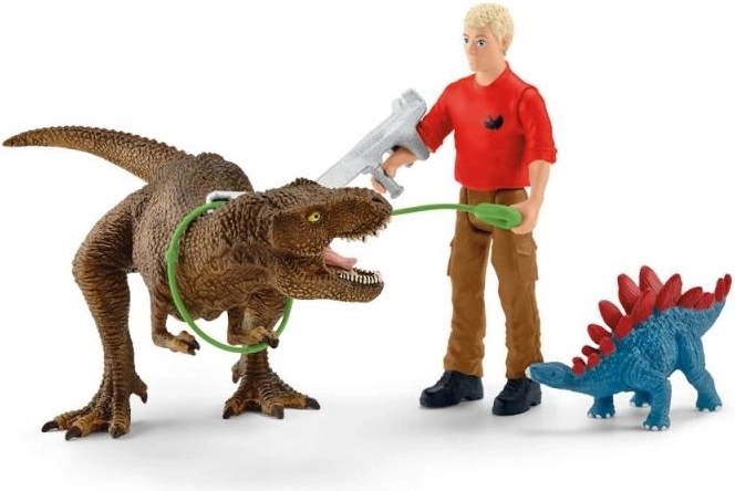 schleich dinosaurs aanval van de tyrannosaurus rex – speelset met t-rex, stegosaurus en onderzoeker