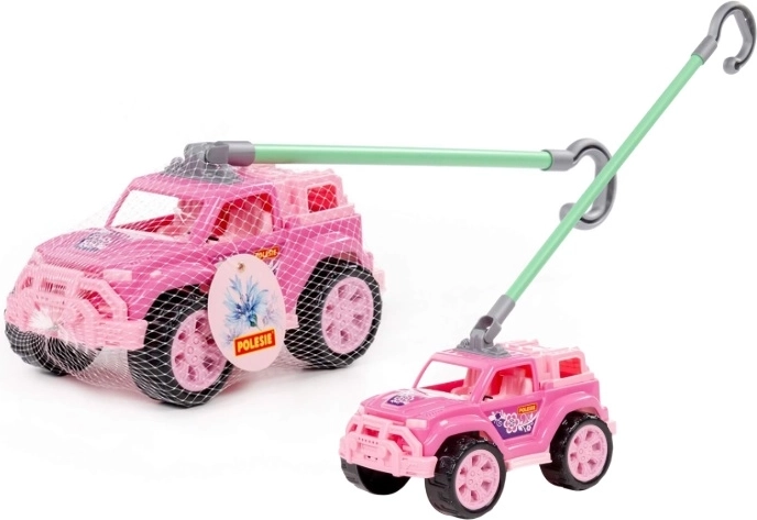 Roze kinderloopauto Legionista met duwstang