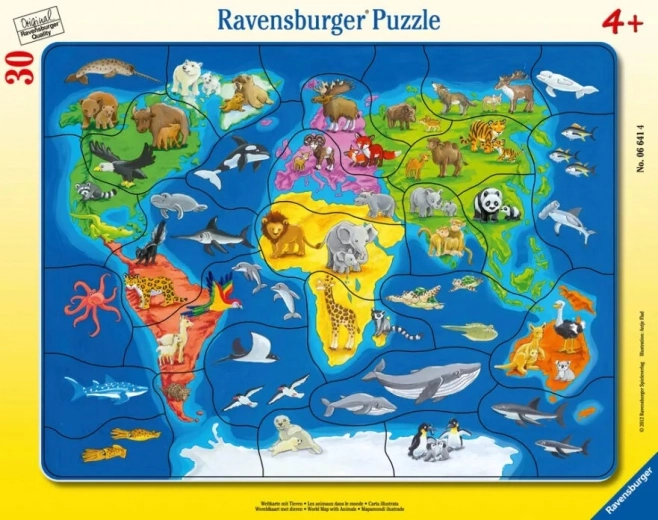 Ravensburger puzzel wereldkaart van dieren