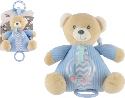 Pluchen teddybeer met opwindbaar muziekdoosje en rammelaar, blauw 18 × 18 cm