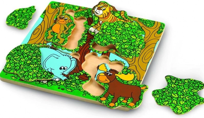 Wonderworld houten puzzel Piekaboe – dubbellaagse dierenpuzzel