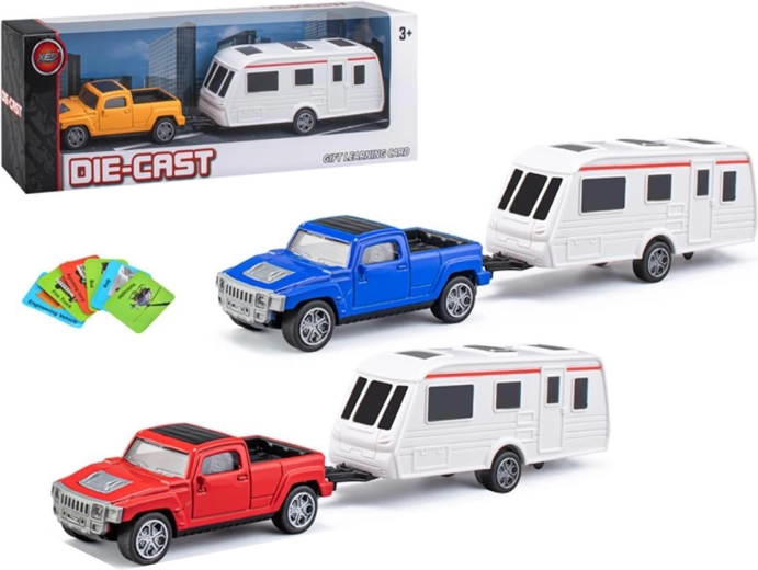 Metalen pick-up met caravan – voertuigenset