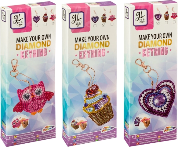 Maak je eigen sleutelhanger met diamantsteentjes - Uil, IJsje en Hart