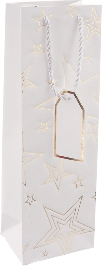 Papieren cadeautas voor wijn, wit met sterrenmotief 12 × 9 × 36 cm