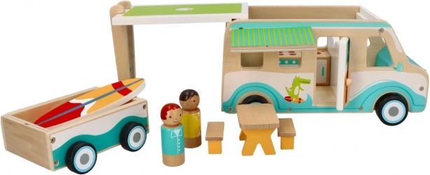 Houten caravan met aanhanger en accessoires