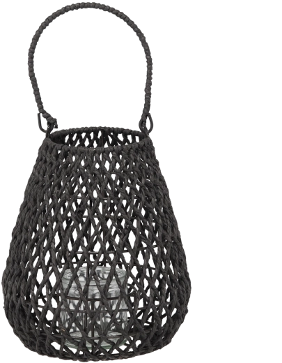 Geweven zwarte lantaarn 20 × 25 cm met glazen inzet