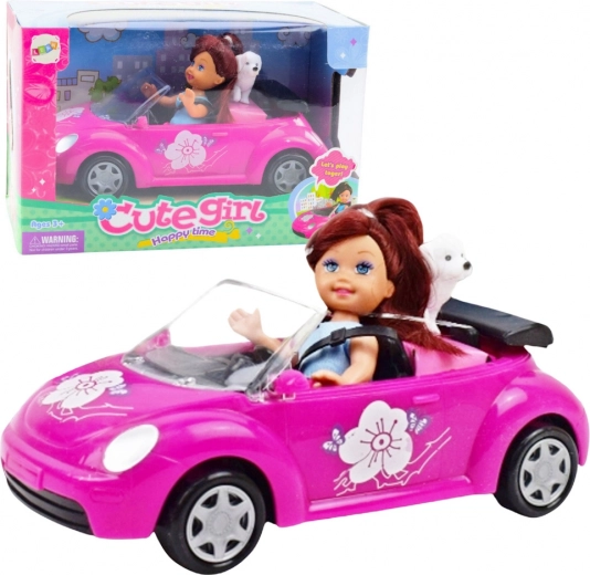 Mini pop met roze cabrio en hondje