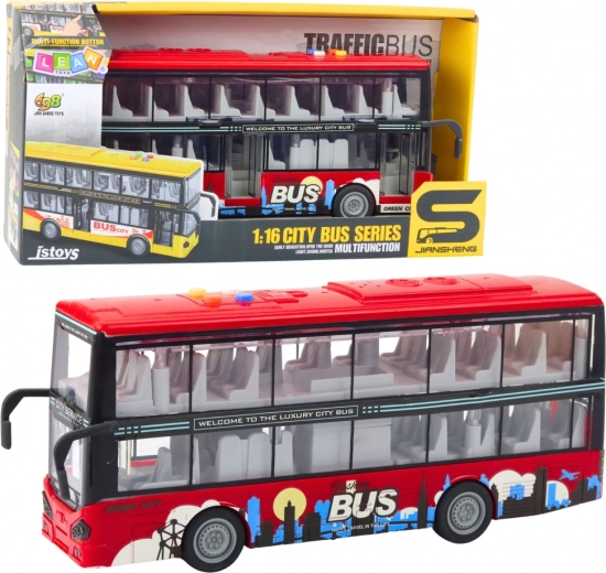 Stadsdubbeldekker 1:16 met frictie-aandrijving, licht en geluid – rood