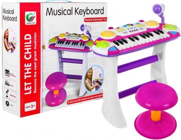 Roze set keyboard met drums en microfoon voor kinderen 3+ met verlichting en geluiden