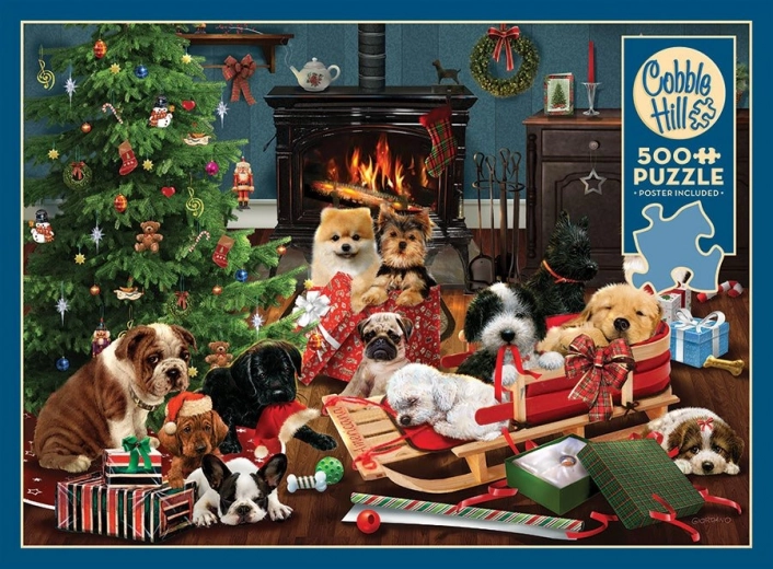 Puzzel Kerstpuppy's 500 stukjes Cobb Hill