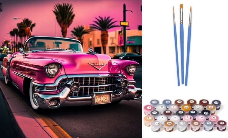 Schilderen op nummer Roze sportwagen canvas 40x50 cm