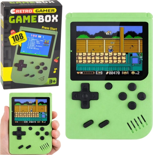 Draagbare retro spelconsole met lcd-scherm, 108 games, groen