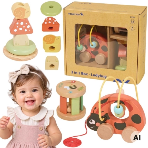Houten educatieve set lieveheersbeestje 3-in-1 (8 onderdelen) TOOKY TOY