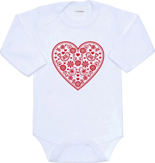 Babyrompertje New Baby met folkloristisch patroon rood hartje (maat 80, 9–12 maanden)
