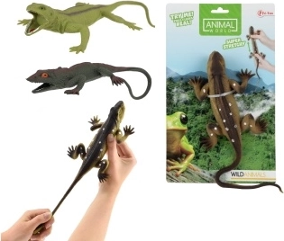 Uitrekkende rubberen hagedis met balletjes binnenin