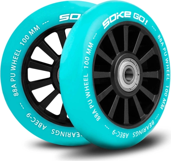 Wielen voor step 100 mm turquoise 2 stuks SOKE