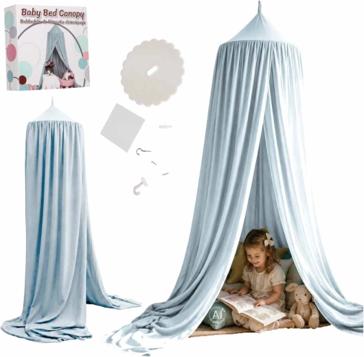 Blauwe hangende kinderkap voor boven het bed
