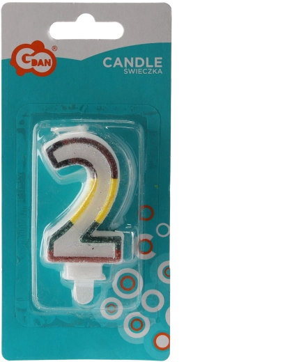 Decoratieve verjaardag kaars cijfer 2 met brokaat, wit