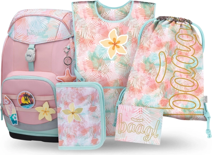 Baagl set 5 Airy Plus Sunset – schoolrugzak, etui, gymschoenenzak, schort en portemonnee