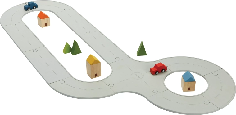 Rubberen auto- en treinbaan PlanToys