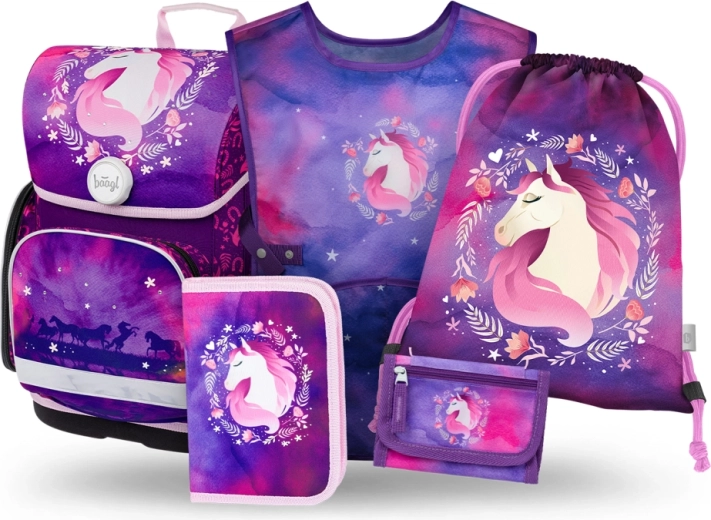 Baagl schoolset 5-delig Ergo Paard – schooltas, etui, gymsack, schort en portemonnee