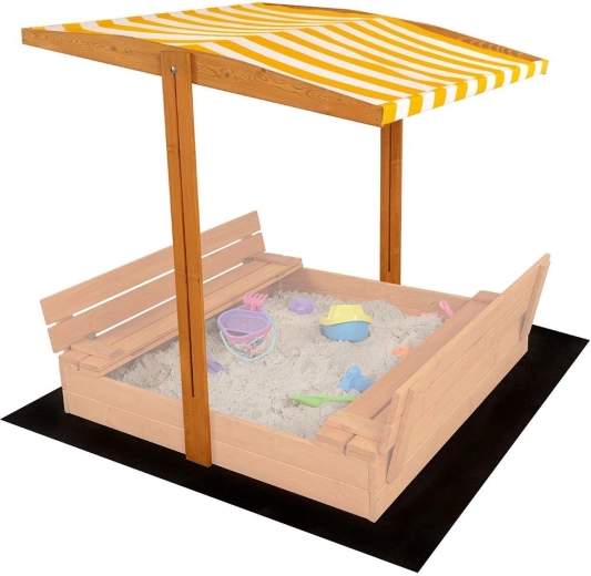 Zonnescherm voor houten zandbak voor kinderen 120 × 120 cm geel‑wit