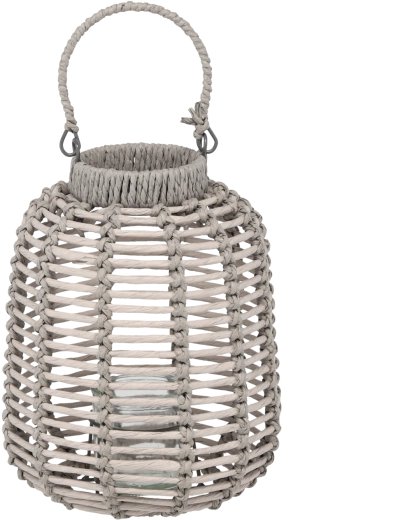 Gevlochten lantaarn 22 × 27 cm grijs