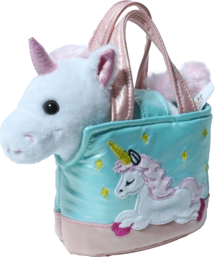 Witte pluchen eenhoorn in handtas 15 cm