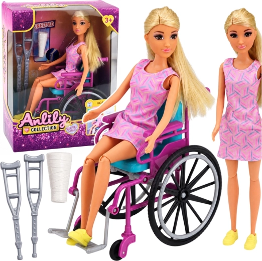 Anlily-pop op een rolstoel met krukken en gips (30 cm)