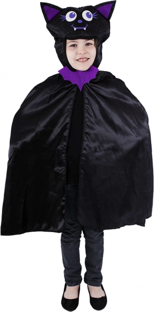 Kindercape vleermuis met capuchon, zwart‑paars, universele maat