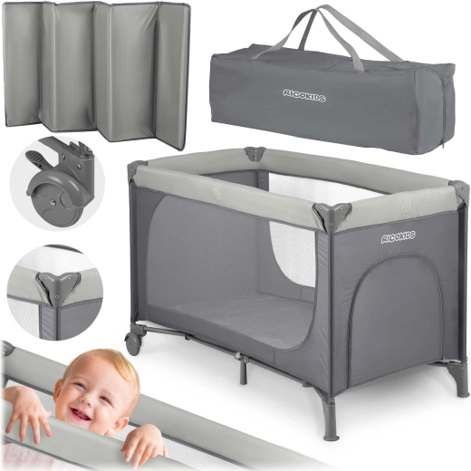Reisbedje met matras en tas 125 × 65 × 78 cm lichtgrijs