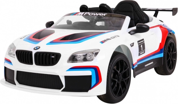 elektrische kinderauto BMW M6 GT3 met afstandsbediening, MP3 en LED-verlichting – wit