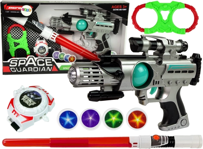 Set van ruimtewapens Space Guardian met laserpistool en zwaard