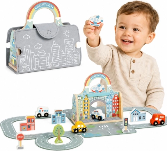 Tooky Toy Draagbare stad met autootjes in een tas