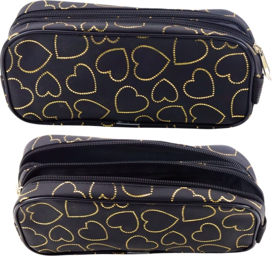 Zwarte etui met gouden hartjes, tweekamer