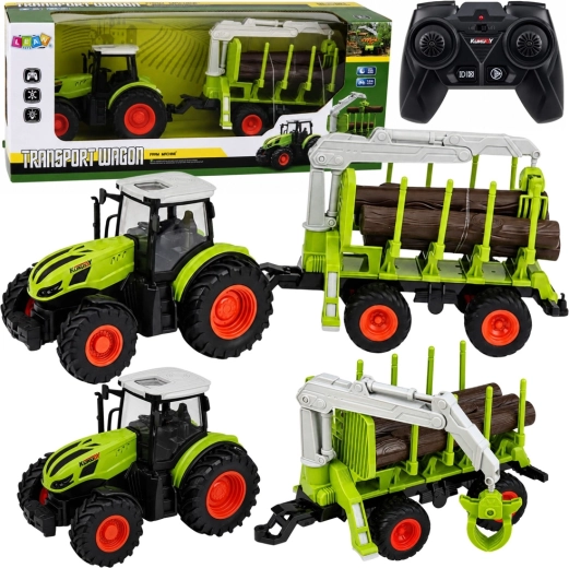 RC-tractor met bosaanhanger en houtgrijper 1:24