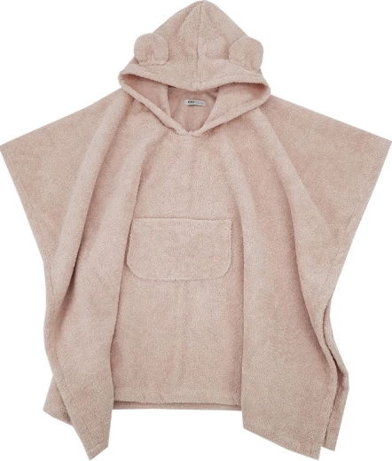 EKO katoenen poncho met capuchon en oortjes, powder pink 75 × 120 cm