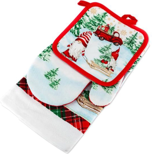 Kerstkeukenset TORO – ovenwant, pannenlap/onderzetter en theedoek, mix van motieven