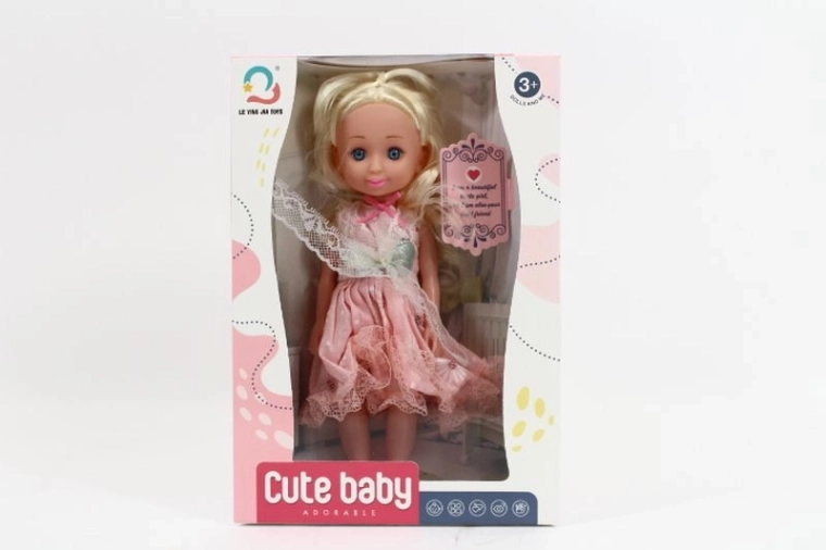 Pop in roze jurk – 27 cm