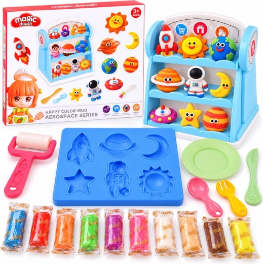Creatieve set met boetseerklei met ruimtethema, 10 kleuren