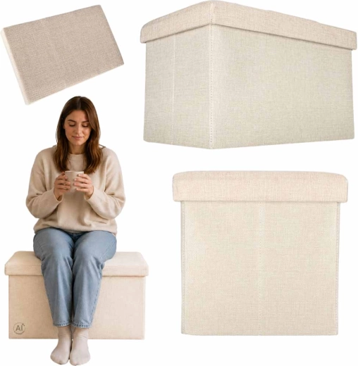 Opvouwbare opbergpoef met zitting beige 49 × 31 × 29 cm
