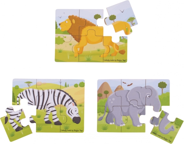 Houten puzzels 3-in-1 Safari dieren BIGJIGS TOYS