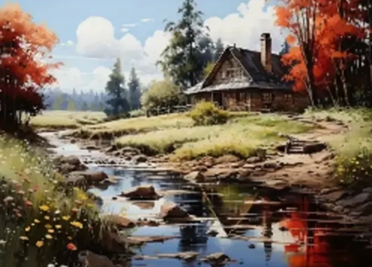 Diamantschilderen Huis aan de Rivier 30 × 40 cm