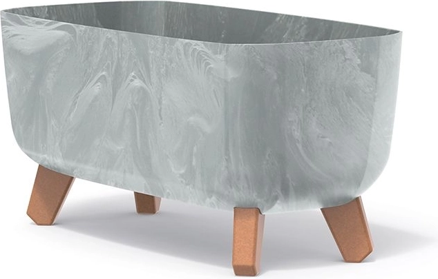 Ovale bloempot met betoneffect op pootjes, grijs