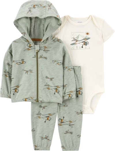 Carter’s 3-delige set voor jongens met hoodie en vliegtuig, romper en joggingbroek, groen (maat 56)