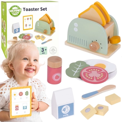 Houten ontbijtset met broodrooster en accessoires Woopie Green