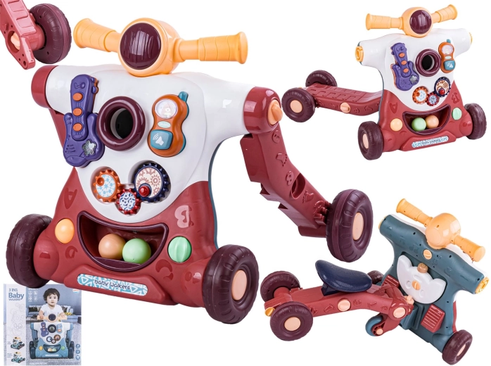 Interactieve educatieve loopwagen 3-in-1 (loopwagentje, step en loopfiets) bruin