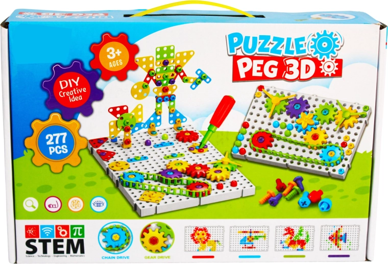 Creatieve 3D bouwset Puzzle Peg met gereedschap (277 onderdelen)