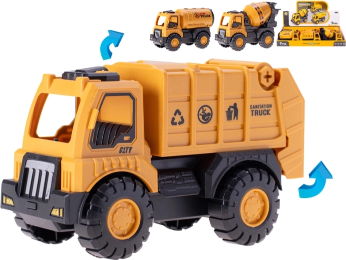 Set bouwvoertuigen met vliegwielaandrijving 15 cm, kunststof, 9 stuks in display